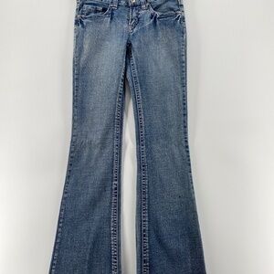 Warehouse One Jeans Women's Julia Size 27 Blue Flare Leg Mid Rise Embroidered